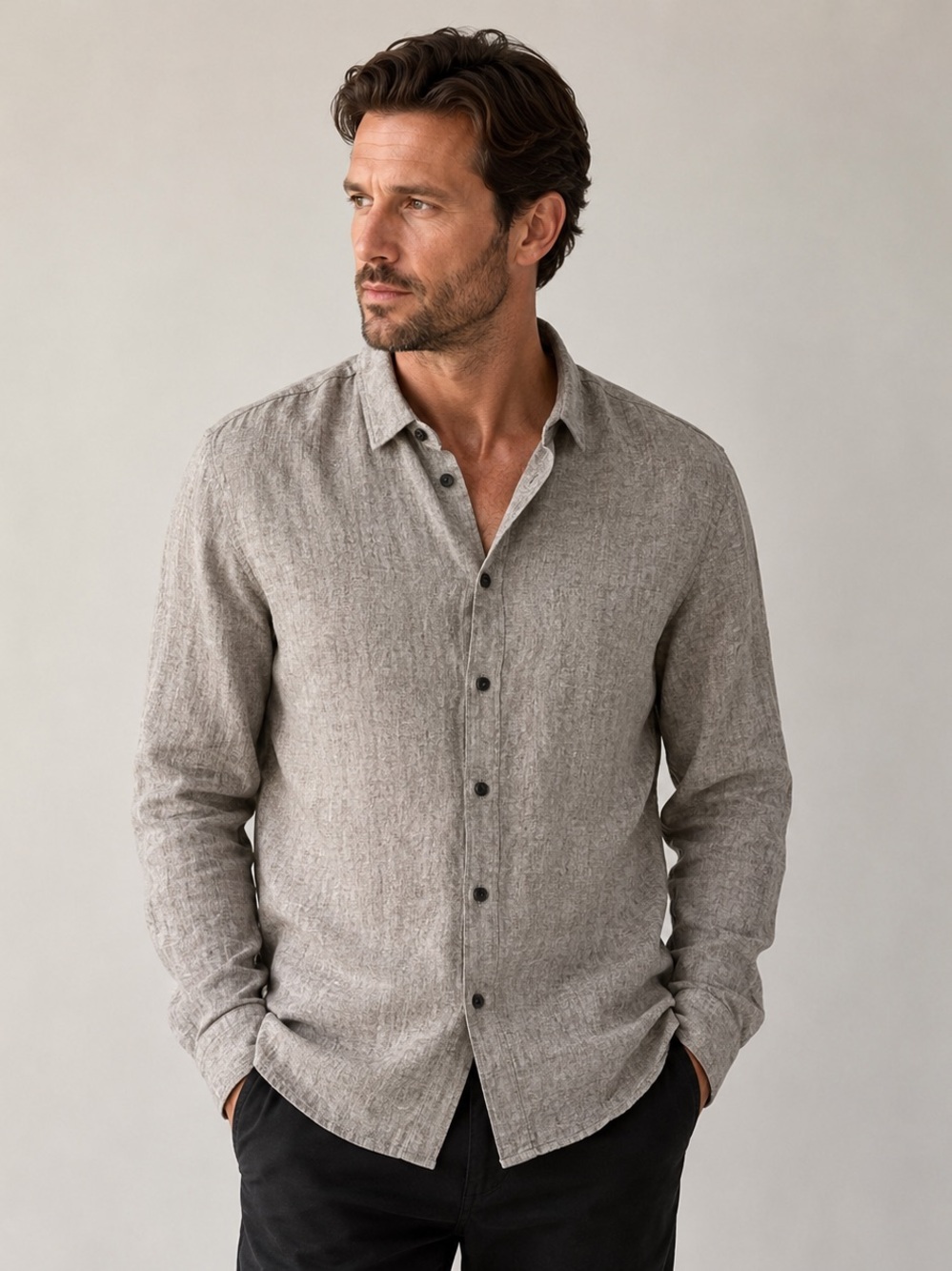 Lindbergh Linen Cotton Slim Fit Button Up Shirt